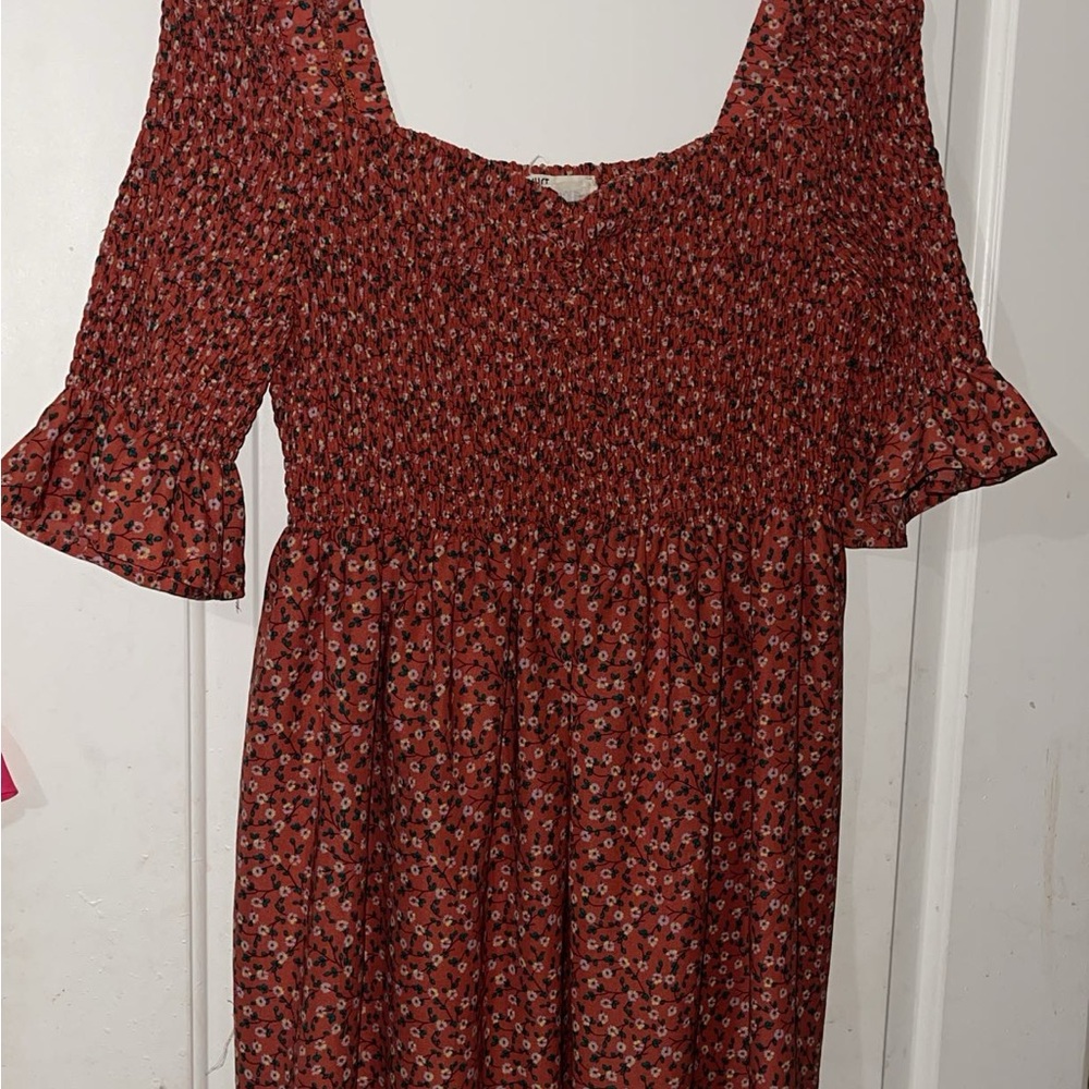 Floral Red Smocked Dress